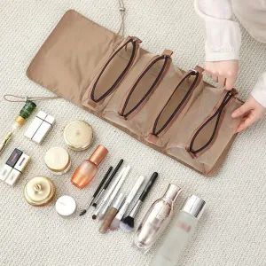 Travel Cosmetic Bag Women Mesh Make Up Box Bags Beautician Toiletry Makeup Brushes Lipstick Storage Organizer(Beige)