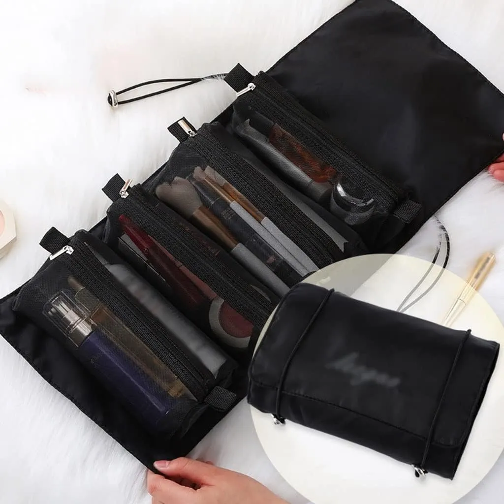 Travel Cosmetic Bag Women Mesh Make Up Box Bags Beautician Toiletry Makeup Brushes Lipstick Storage Organizer(Beige)