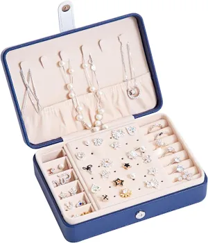 Travel Jewelry Box,2025 New 2-Layer Portable PU Leather Jewelry Organizer with Removable Tray,Jewelry Travel Case,Large Jewelry Box for Earring Necklace Bracelets Ring Christmas Gifts