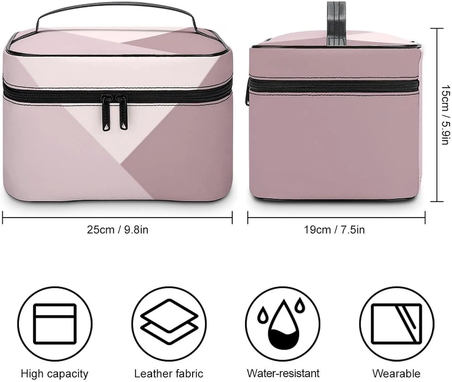 Travel Makeup Bag, Light Lavender Dusty Rose Blush Pink Cosmetic Bags for Women Large Capacity Waterproof Toiletry Bag Make up Organizer