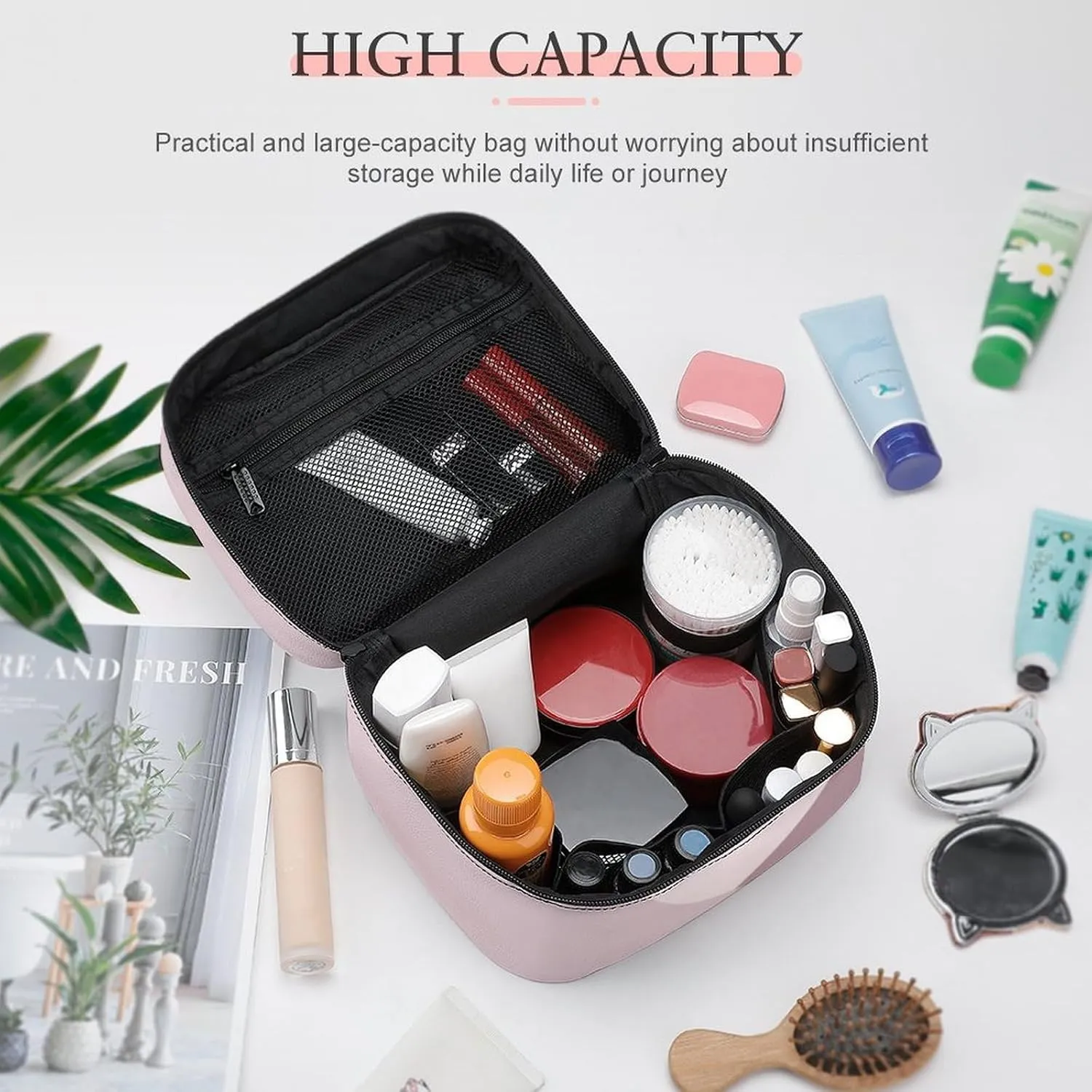 Travel Makeup Bag, Light Lavender Dusty Rose Blush Pink Cosmetic Bags for Women Large Capacity Waterproof Toiletry Bag Make up Organizer
