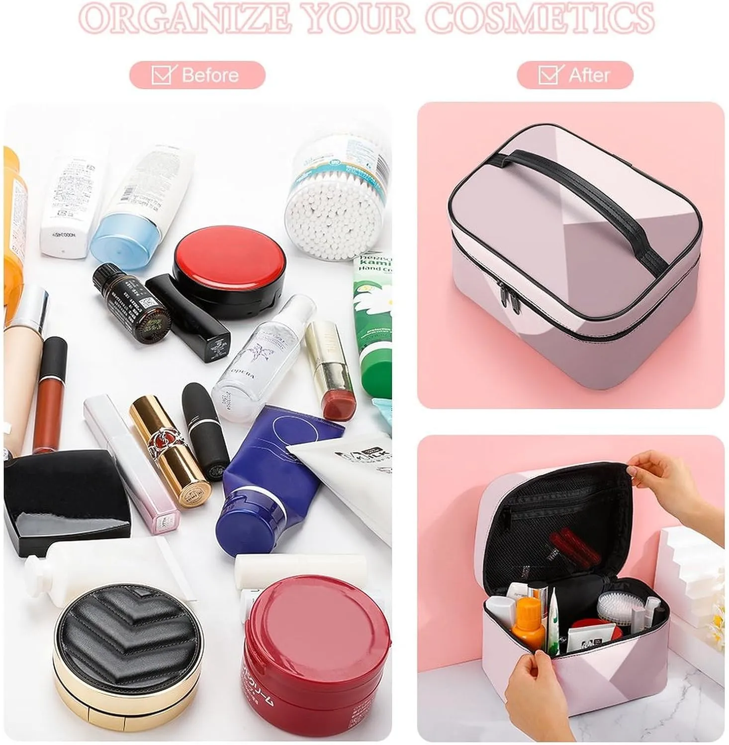 Travel Makeup Bag, Light Lavender Dusty Rose Blush Pink Cosmetic Bags for Women Large Capacity Waterproof Toiletry Bag Make up Organizer