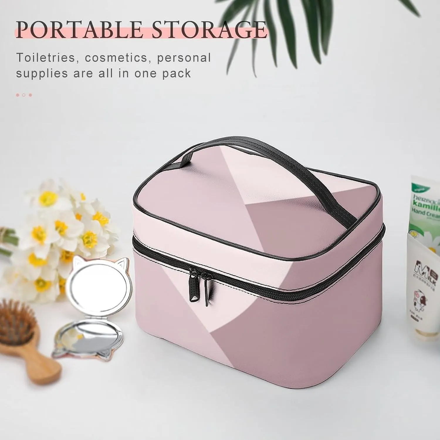 Travel Makeup Bag, Light Lavender Dusty Rose Blush Pink Cosmetic Bags for Women Large Capacity Waterproof Toiletry Bag Make up Organizer
