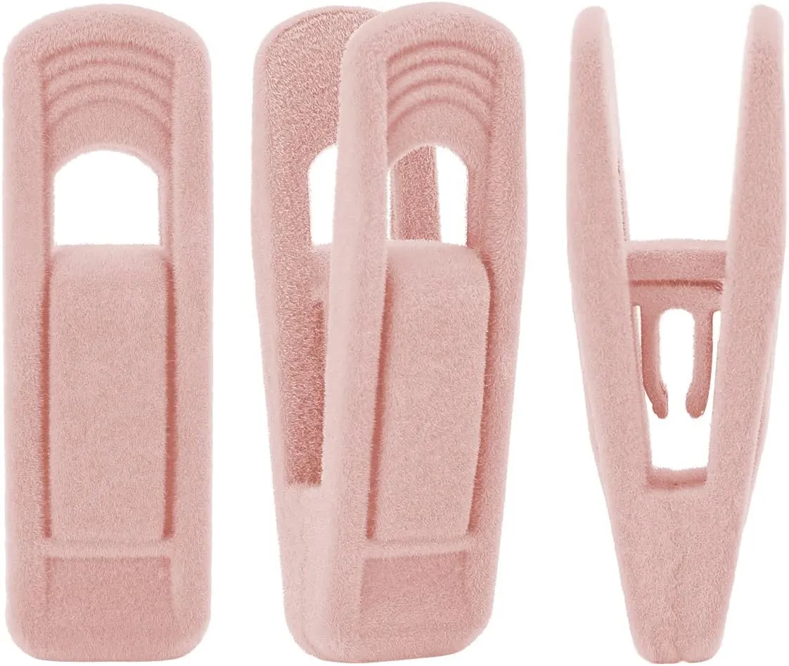 Trgowaul Light Pink Velvet Hangers Clips, Pant Hangers Velvet Clips, Strong Finger Clips Perfect for Thin Velvet Hangers Suit Skirt Pant Clothes Velvet Hangers, Velvet Baby Hangers Clips