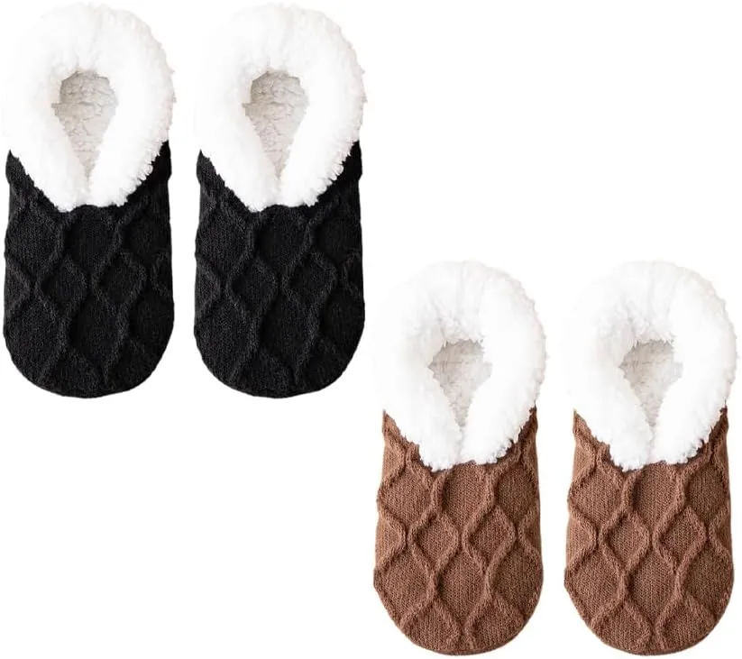 Truecups Socks, Fleece Lined Non-Slip Thermal Slippers Socks, V-Mouth Fluffy Slipper Socks, House Socks for Women