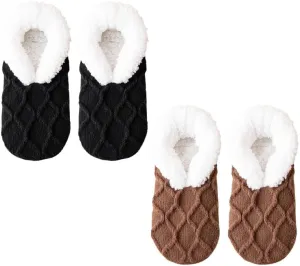Truecups Socks, Fleece Lined Non-Slip Thermal Slippers Socks, V-Mouth Fluffy Slipper Socks, House Socks for Women