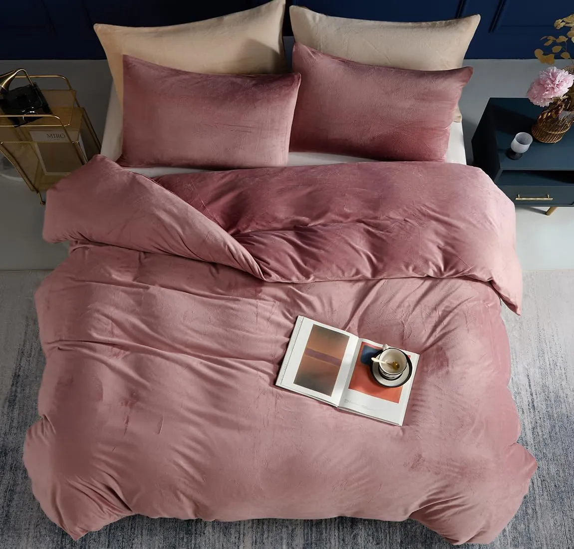 TUMEI 3PCS Velvet Duvet Cover King bvcx, Comforter Duvet Cover Set Queen Size, Luxury Bedding Soft Fluffy Velvet Zipper Closure, Blush Pink (King,No Comforter)