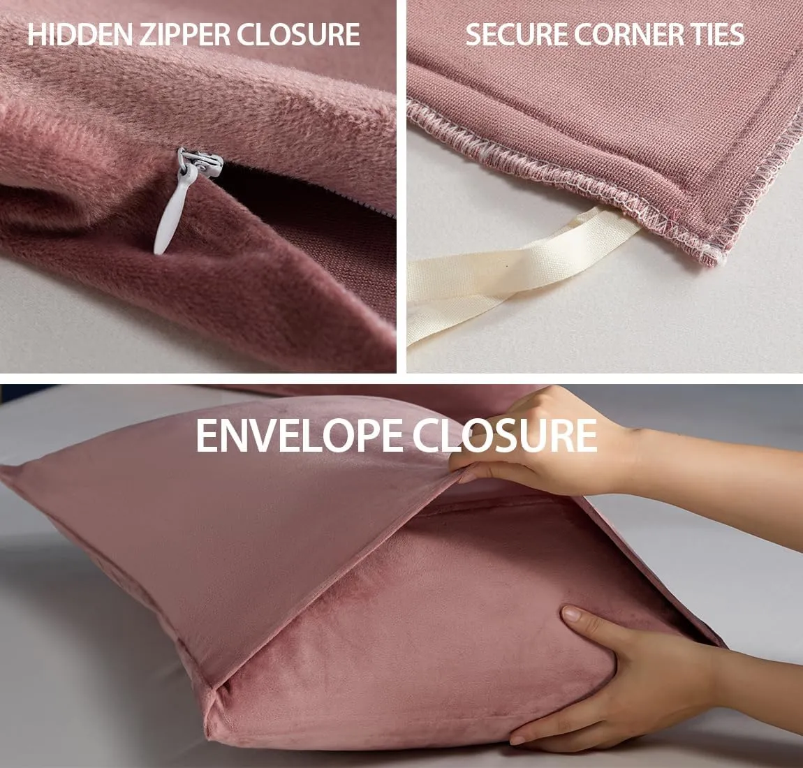 TUMEI 3PCS Velvet Duvet Cover King bvcx, Comforter Duvet Cover Set Queen Size, Luxury Bedding Soft Fluffy Velvet Zipper Closure, Blush Pink (King,No Comforter)
