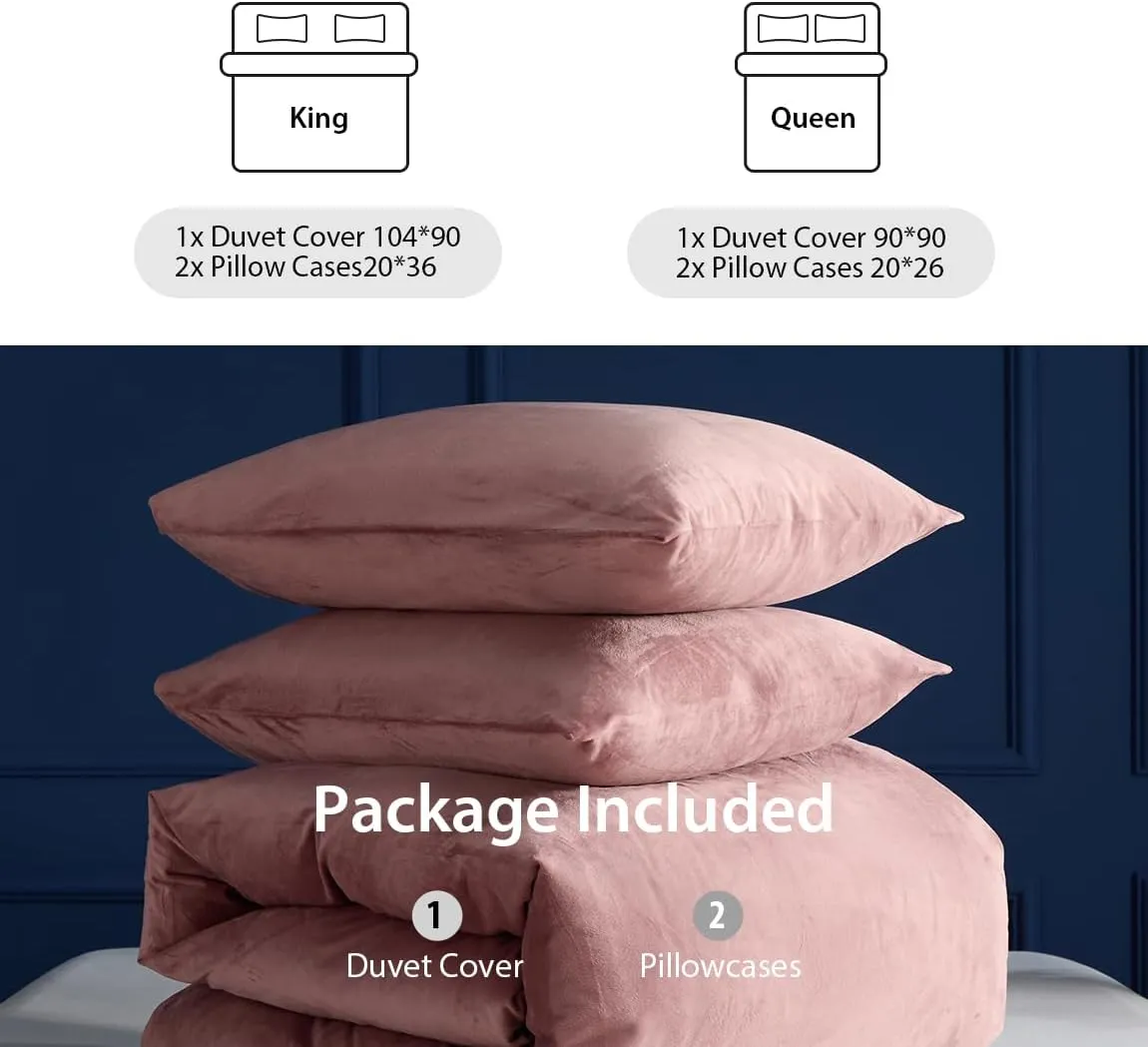TUMEI 3PCS Velvet Duvet Cover King bvcx, Comforter Duvet Cover Set Queen Size, Luxury Bedding Soft Fluffy Velvet Zipper Closure, Blush Pink (King,No Comforter)