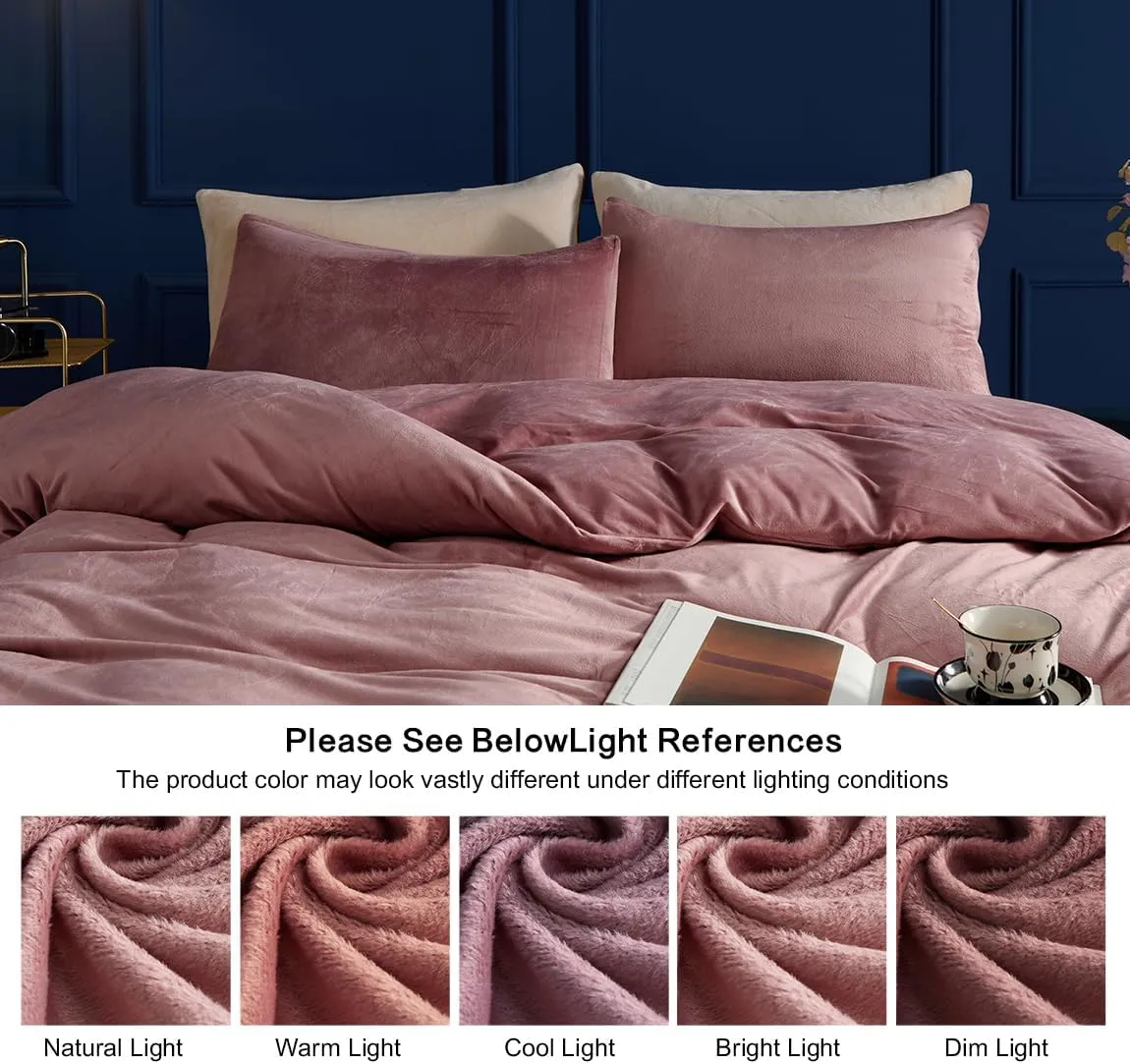 TUMEI 3PCS Velvet Duvet Cover King bvcx, Comforter Duvet Cover Set Queen Size, Luxury Bedding Soft Fluffy Velvet Zipper Closure, Blush Pink (King,No Comforter)