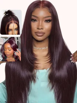 UNICE Black Cherry Layered Straight Wig 13x4 Lace Front Wig Human Hair Pre Everything Glueless Wigs Human Hair Pre Plucked Pre Cut Bleached Knots Put on and Go Wig 16 inch