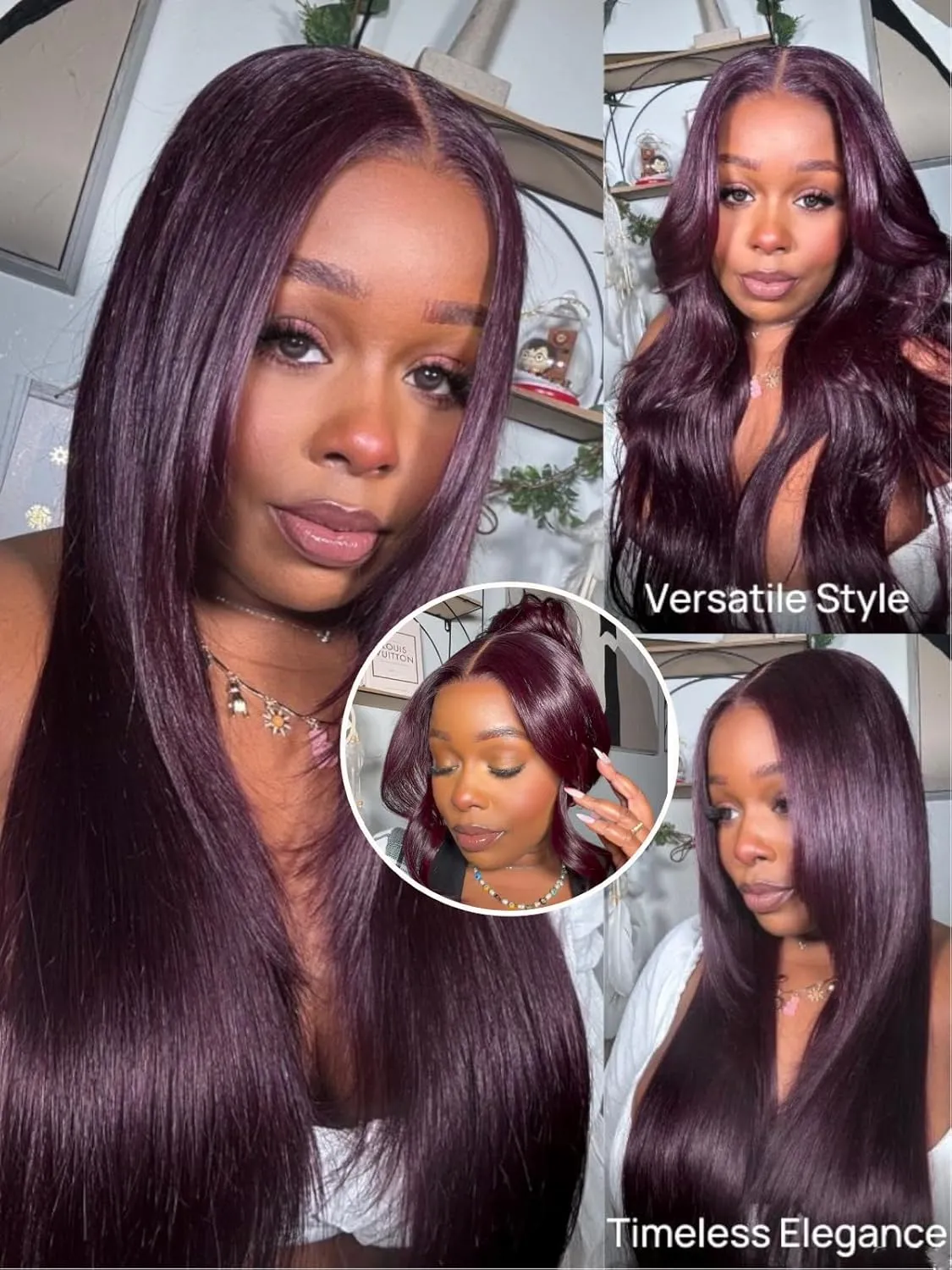 UNICE Black Cherry Layered Straight Wig 13x4 Lace Front Wig Human Hair Pre Everything Glueless Wigs Human Hair Pre Plucked Pre Cut Bleached Knots Put on and Go Wig 22 inch