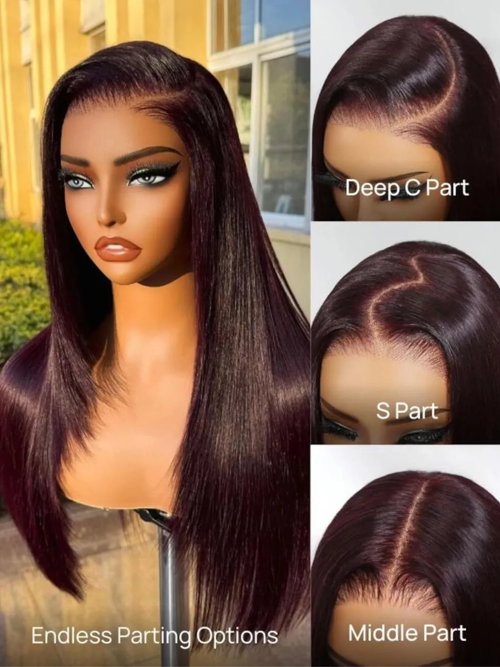UNICE Black Cherry Layered Straight Wig 13x4 Lace Front Wig Human Hair Pre Everything Glueless Wigs Human Hair Pre Plucked Pre Cut Bleached Knots Put on and Go Wig 22 inch