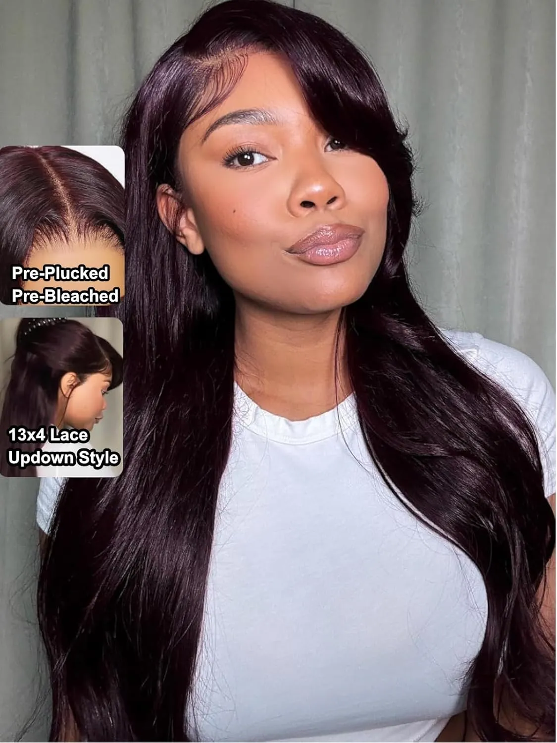 UNICE Black Cherry Layered Straight Wig 13x4 Lace Front Wig Human Hair Pre Everything Glueless Wigs Human Hair Pre Plucked Pre Cut Bleached Knots Put on and Go Wig 22 inch