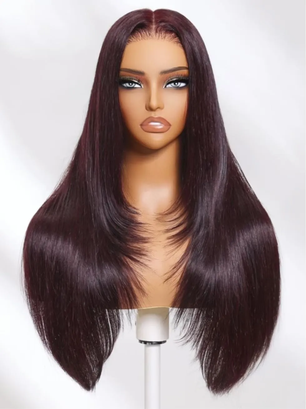 UNICE Black Cherry Layered Straight Wig 13x4 Lace Front Wig Human Hair Pre Everything Glueless Wigs Human Hair Pre Plucked Pre Cut Bleached Knots Put on and Go Wig 22 inch