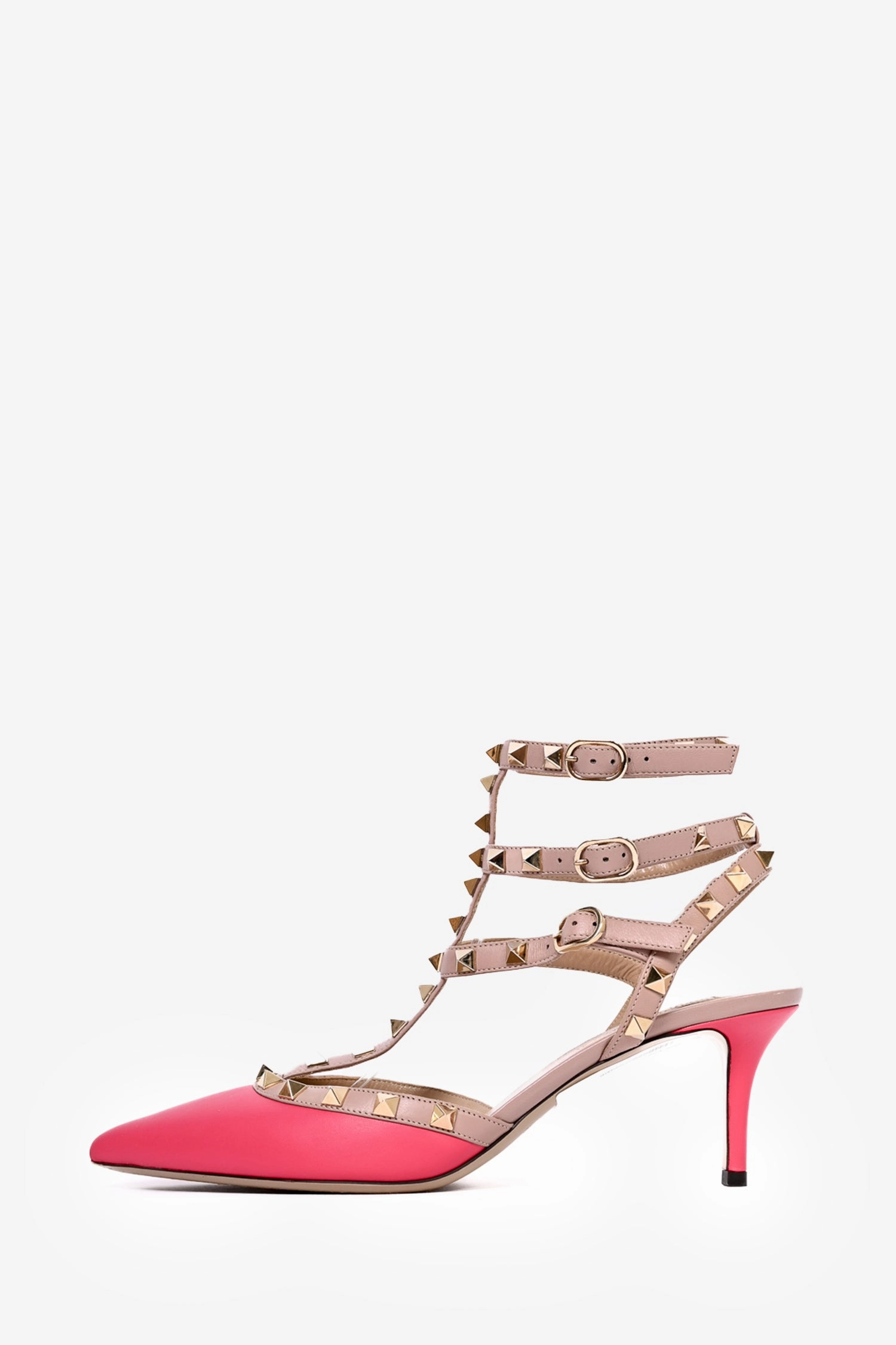 Valentino Fuchsia Pink/Blush Leather Rockstud Cage Heels Size 38.5