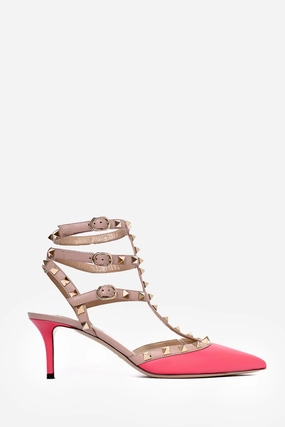 Valentino Fuchsia Pink/Blush Leather Rockstud Cage Heels Size 38.5