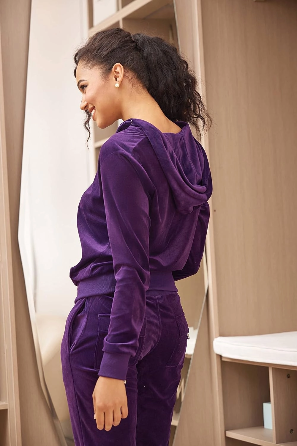 Velour Tracksuit Womens Sweatsuit Set - Athletic Zip Up Hoodies and Sweatpants Outfits with Stripes