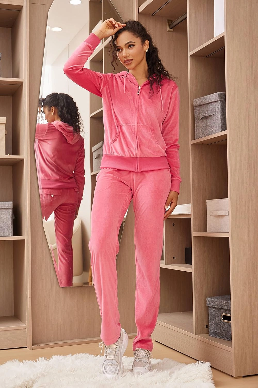 Velour Tracksuit Womens Sweatsuit Set - Athletic Zip Up Hoodies and Sweatpants Outfits with Stripes