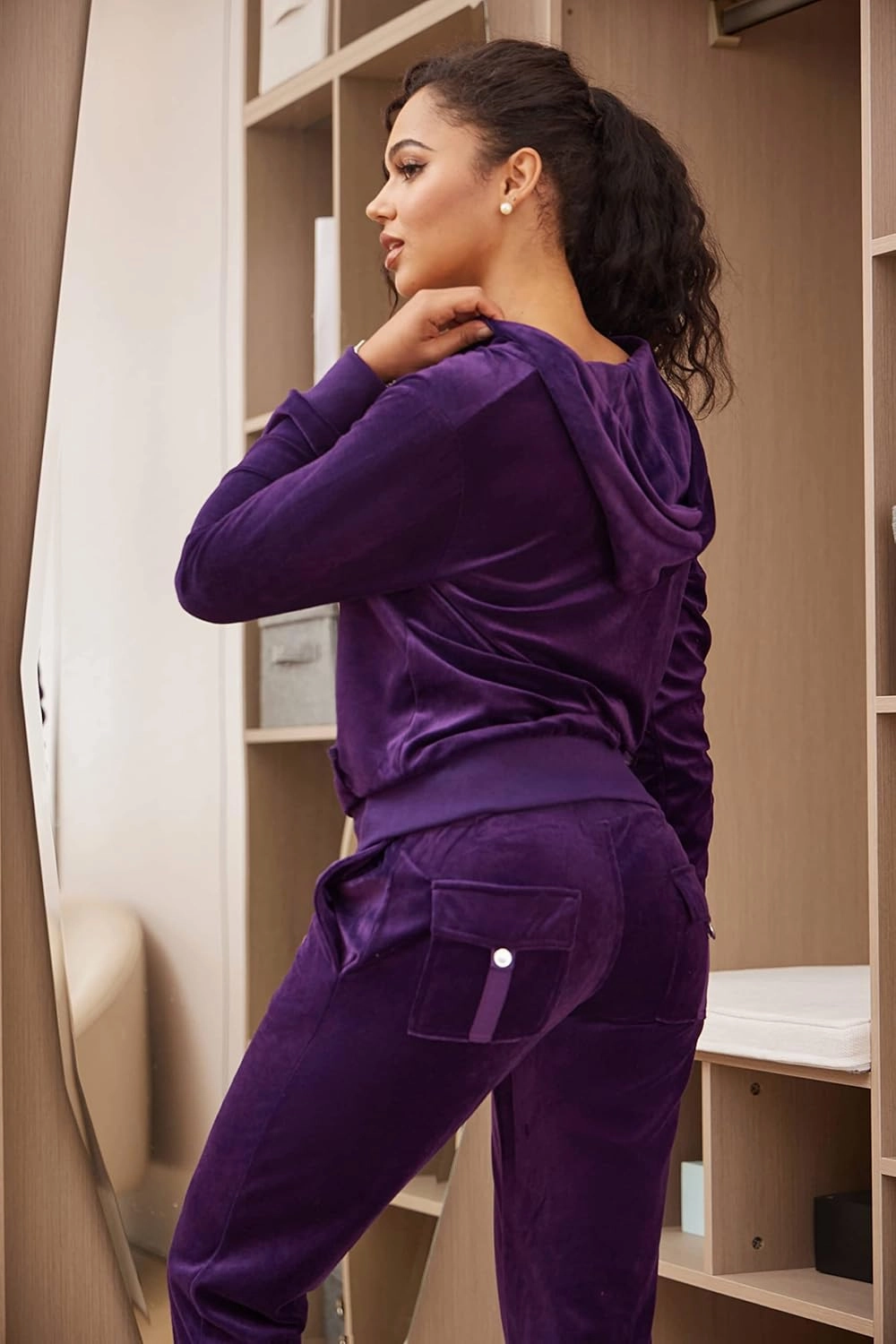 Velour Tracksuit Womens Sweatsuit Set - Athletic Zip Up Hoodies and Sweatpants Outfits with Stripes