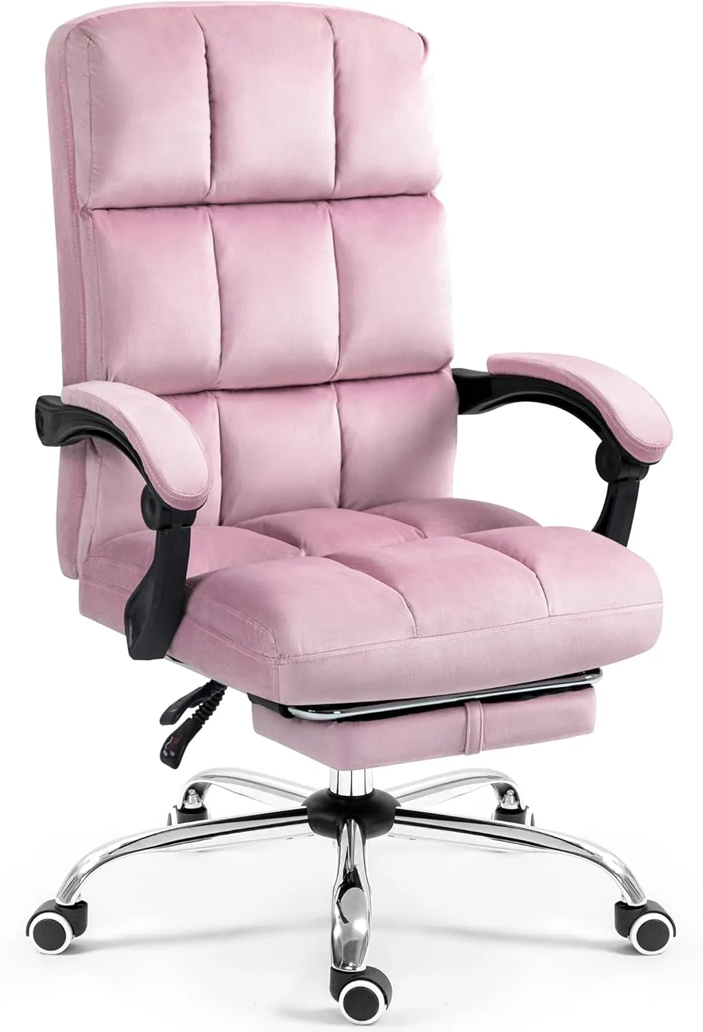 Velvet Executive Chair, Ergonomic Office Chair with Footrest, Height Adjustable,Plush and Comfy Reclining Desk Chair for Home Office and Workspace Pink