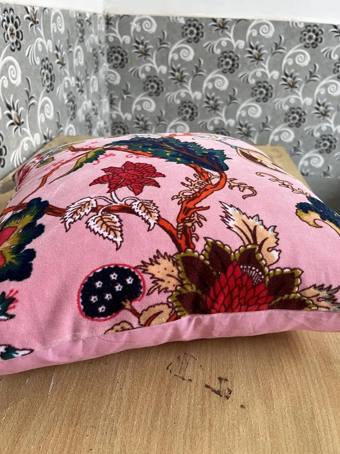Velvet Floral Flower Throw Pillow Cover, Couch Bohemian Accent, 18 x 18 inches, Colorful Boho Chic (Pink, 24" x 24")
