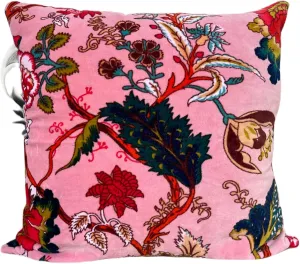 Velvet Floral Flower Throw Pillow Cover, Couch Bohemian Accent, 18 x 18 inches, Colorful Boho Chic (Pink, 24" x 24")