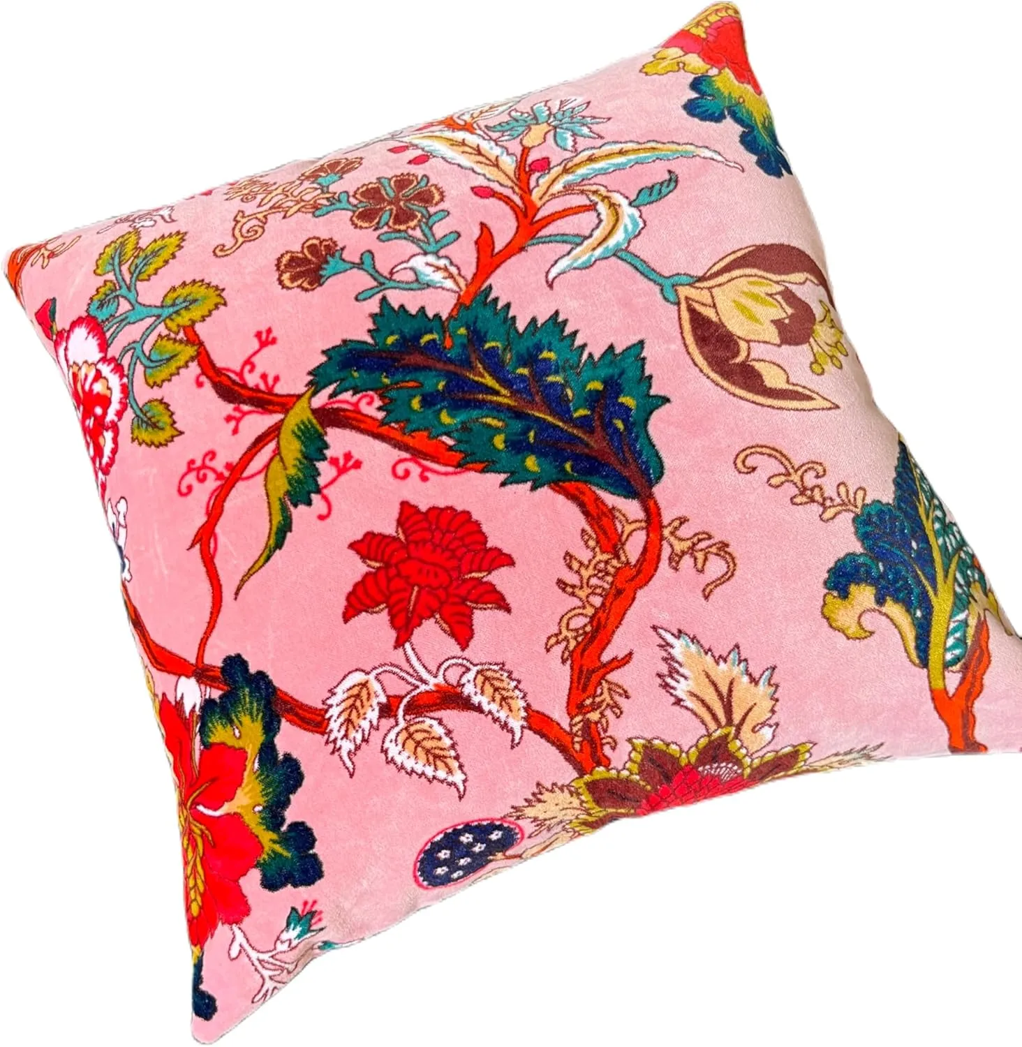 Velvet Floral Flower Throw Pillow Cover, Couch Bohemian Accent, 18 x 18 inches, Colorful Boho Chic (Pink, 24" x 24")