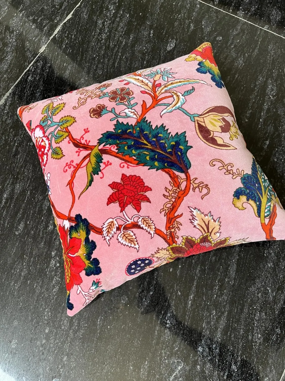 Velvet Floral Flower Throw Pillow Cover, Couch Bohemian Accent, 18 x 18 inches, Colorful Boho Chic (Pink, 24" x 24")
