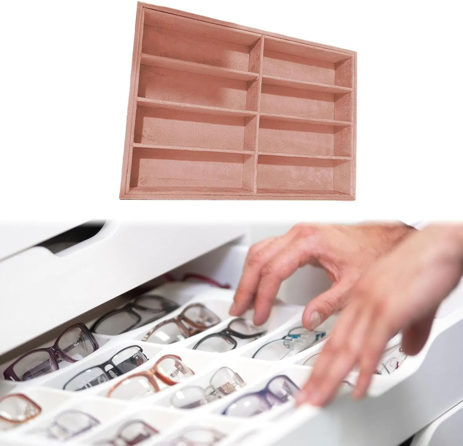 Velvet Glasses Display Tray, Sunglasses Organizer Watch Holder, Sunglasses Jewelry Organizer Eyewear Storage Box for Bedroom, Pink