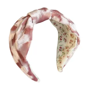 Velvet Headbands for Women Trendy Pink Floral Print Wide Top Knotted Headband for Women’s Fashion Thick Boho Vintage Hair Accessories for Girls