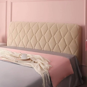 Velvet Bed Headboard Cover for Queen Twin Full King Size, Quilted Bed Headboard Slipcover Thicken Dustproof Headboard Padding Protector Cover (Camel,Full:140cm(55"))