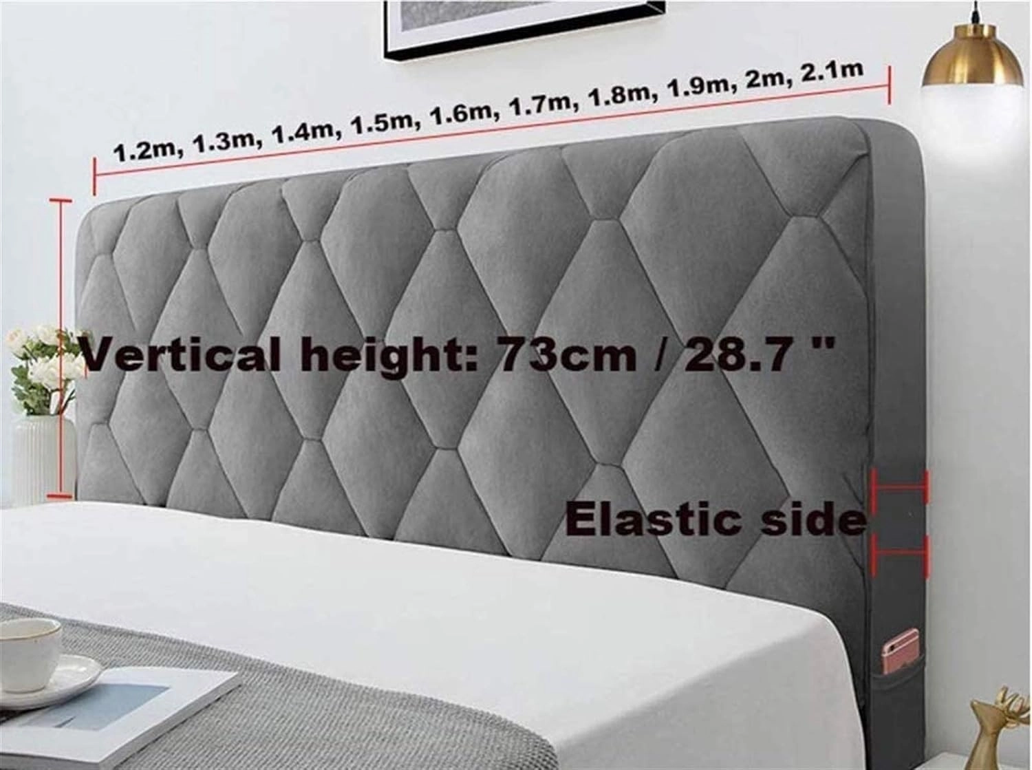 Velvet Bed Headboard Cover for Queen Twin Full King Size, Quilted Bed Headboard Slipcover Thicken Dustproof Headboard Padding Protector Cover (Camel,Full:140cm(55"))