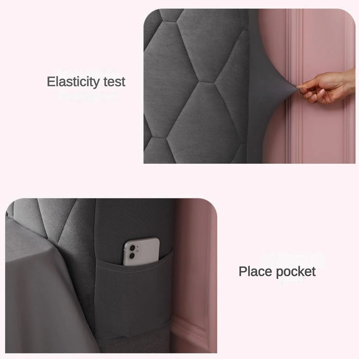 Velvet Bed Headboard Cover for Queen Twin Full King Size, Quilted Bed Headboard Slipcover Thicken Dustproof Headboard Padding Protector Cover (Camel,Full:140cm(55"))