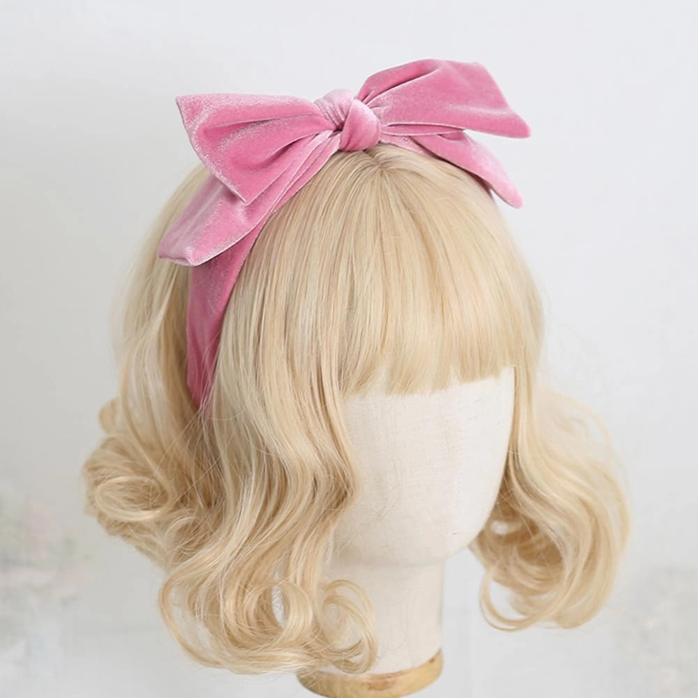 Velvet Bow Headband Women Vintage Style Big Bowknot Head Hoop Hair Accessories for Girls Prom Birthday Gifts (Pink)