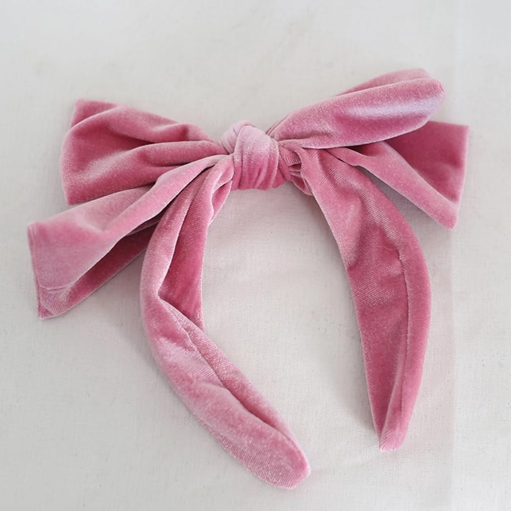 Velvet Bow Headband Women Vintage Style Big Bowknot Head Hoop Hair Accessories for Girls Prom Birthday Gifts (Pink)