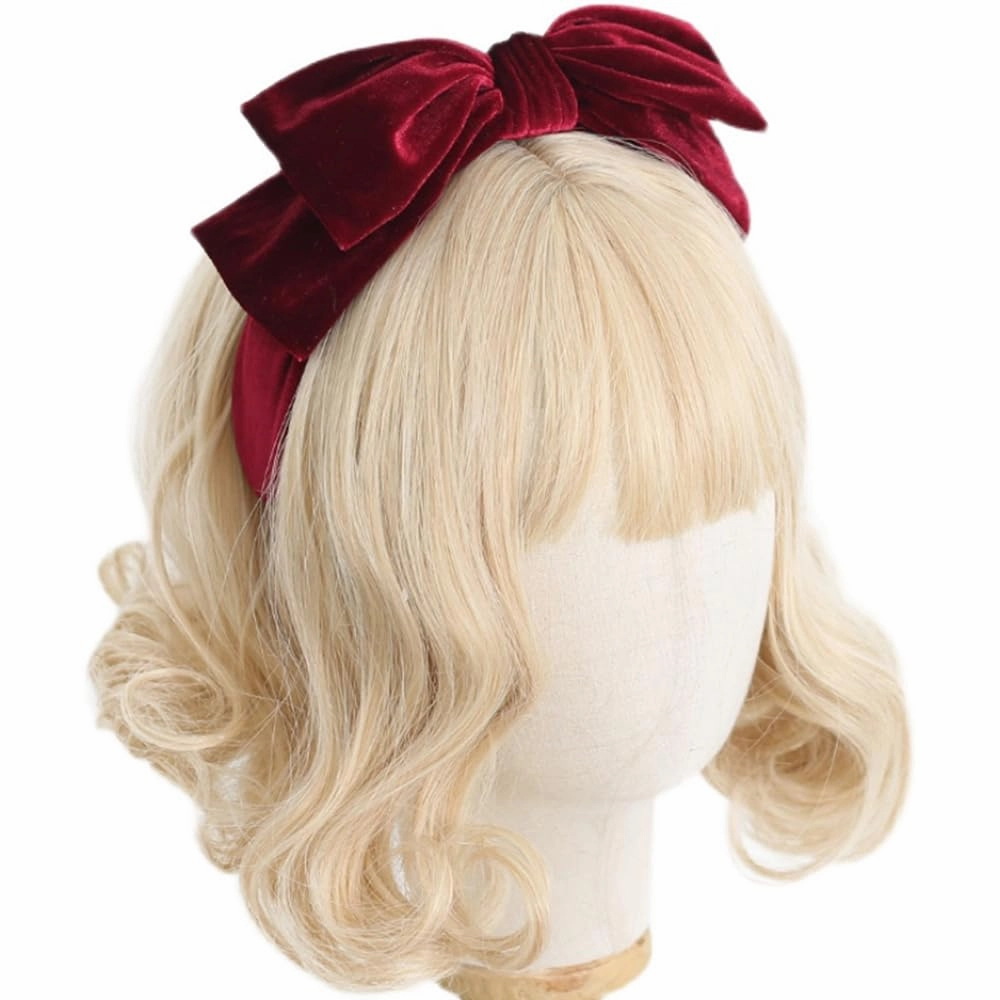 Velvet Bow Headband Women Vintage Style Big Bowknot Head Hoop Hair Accessories for Girls Prom Birthday Gifts (Wine Red)