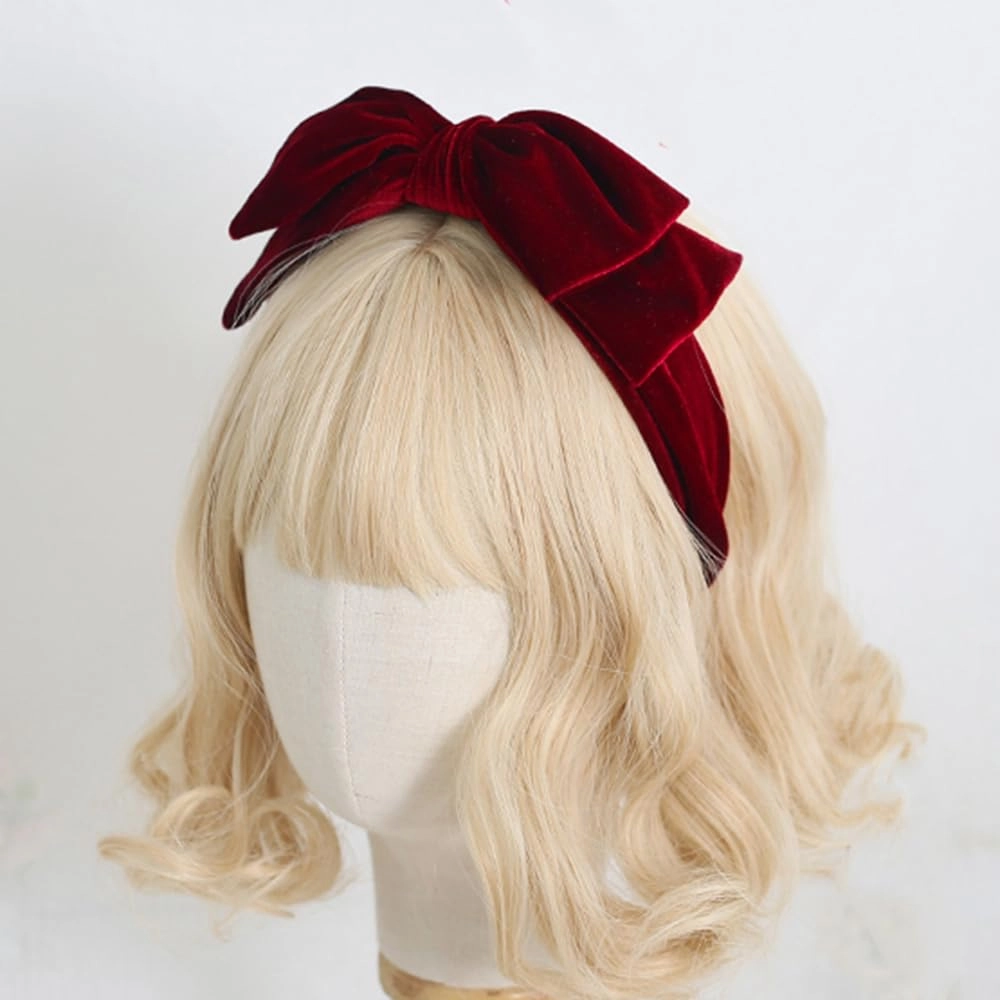Velvet Bow Headband Women Vintage Style Big Bowknot Head Hoop Hair Accessories for Girls Prom Birthday Gifts (Wine Red)