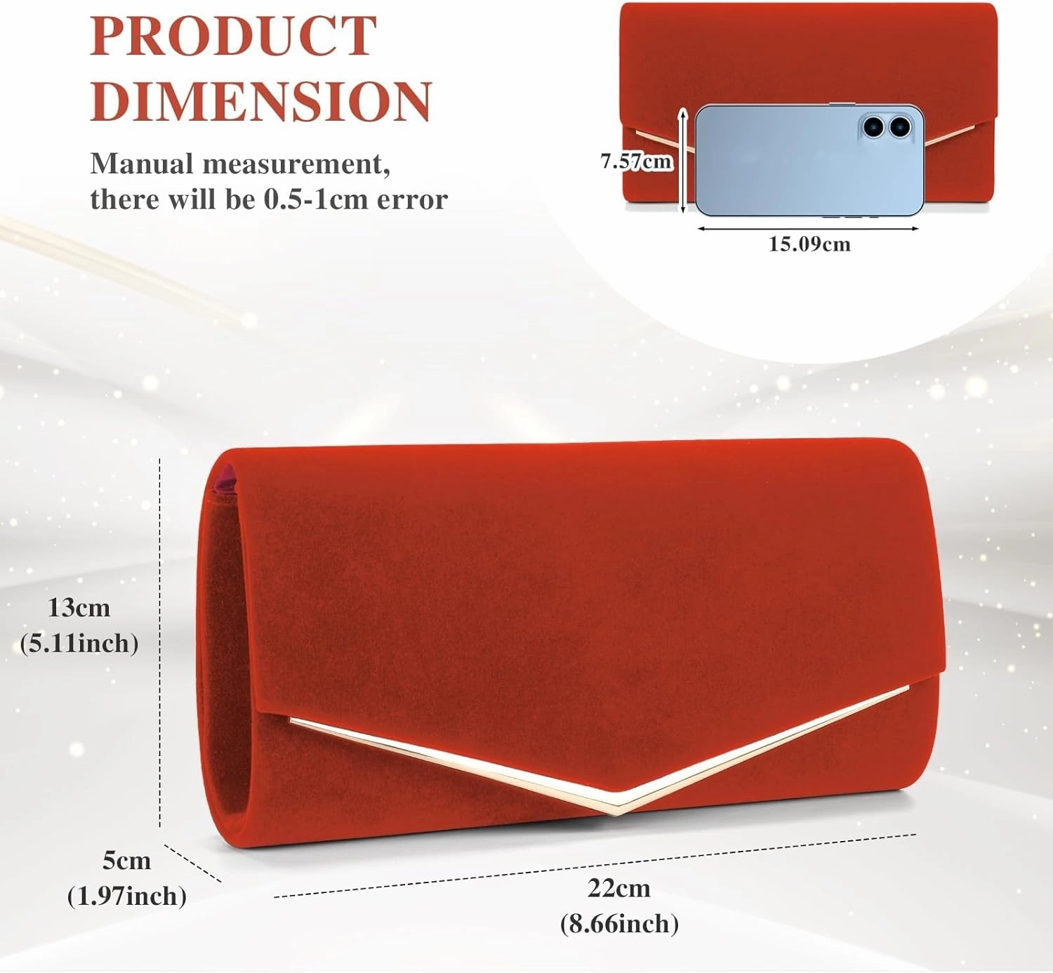 Velvet Clutch Bag for Women Black Formal Evening Bag Wedding Purse Red Suede Prom Cocktail Party Handbag with Chain