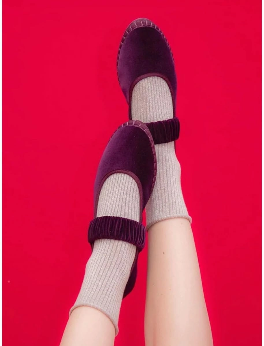 Velvet Mary Janes Women Burgundy Ballet Flats Fall 2024 Y2k Shoes Red Flat Shoes Suede Mary Jane Flats