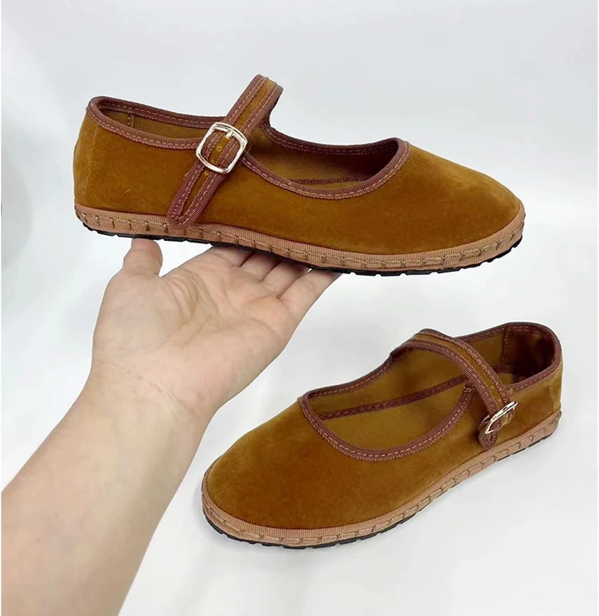 Velvet Mary Janes Women Red Ballet Flats Fall 2024 Y2k Shoes Burgundy Flat Shoes Suede Mary Jane Flats