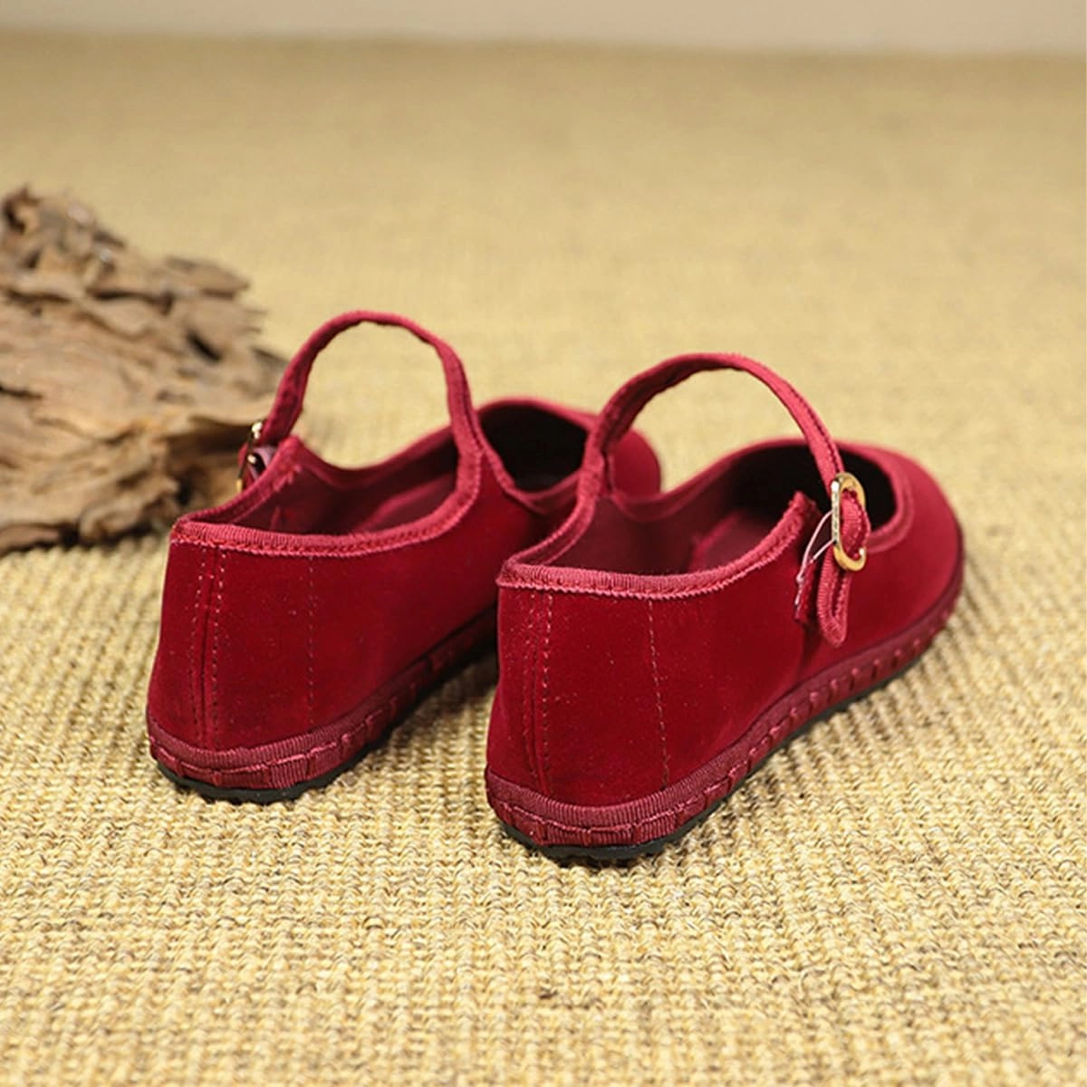 Velvet Mary Janes Women Red Ballet Flats Fall 2024 Y2k Shoes Burgundy Flat Shoes Suede Mary Jane Flats