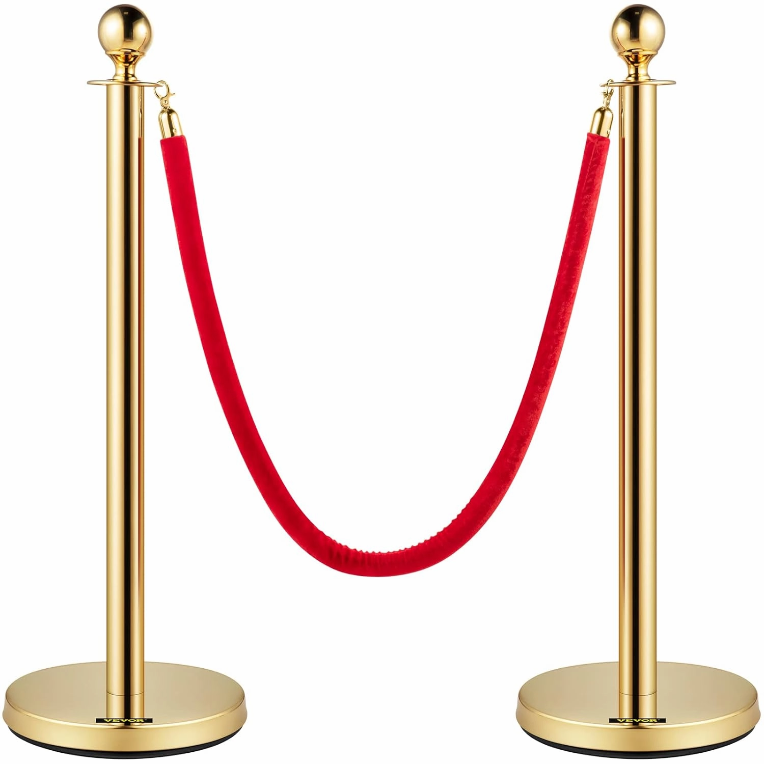 VEVOR Velvet Ropes and Posts 8 Pcs, 5 ft Red Velvet Rope, Stanchion Post with Ball Top, Crowd Control Barriers Gold Stanchions, Red Carpet Poles, Crowd Control Ropes and Poles for Party Supplies
