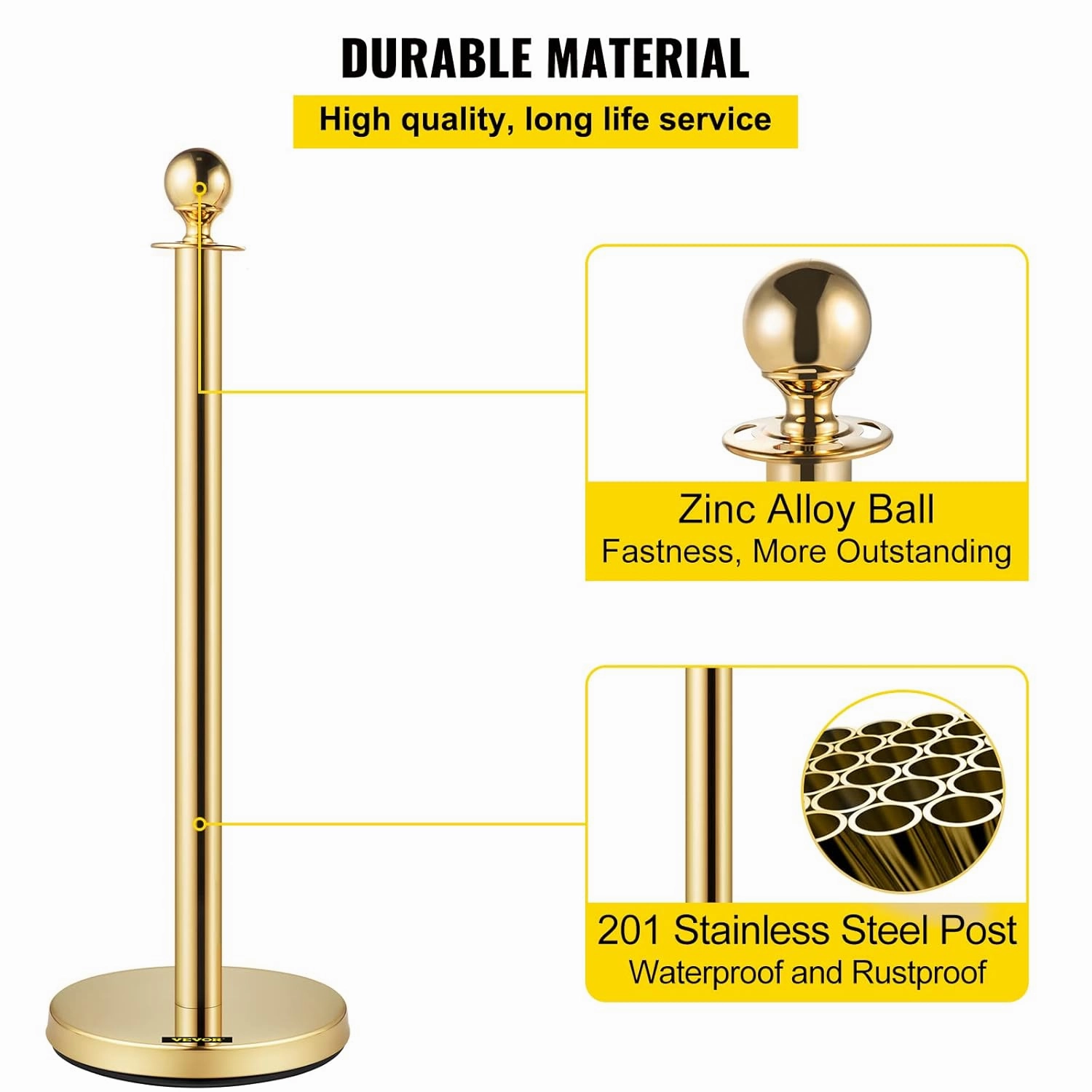 VEVOR Velvet Ropes and Posts 8 Pcs, 5 ft Red Velvet Rope, Stanchion Post with Ball Top, Crowd Control Barriers Gold Stanchions, Red Carpet Poles, Crowd Control Ropes and Poles for Party Supplies
