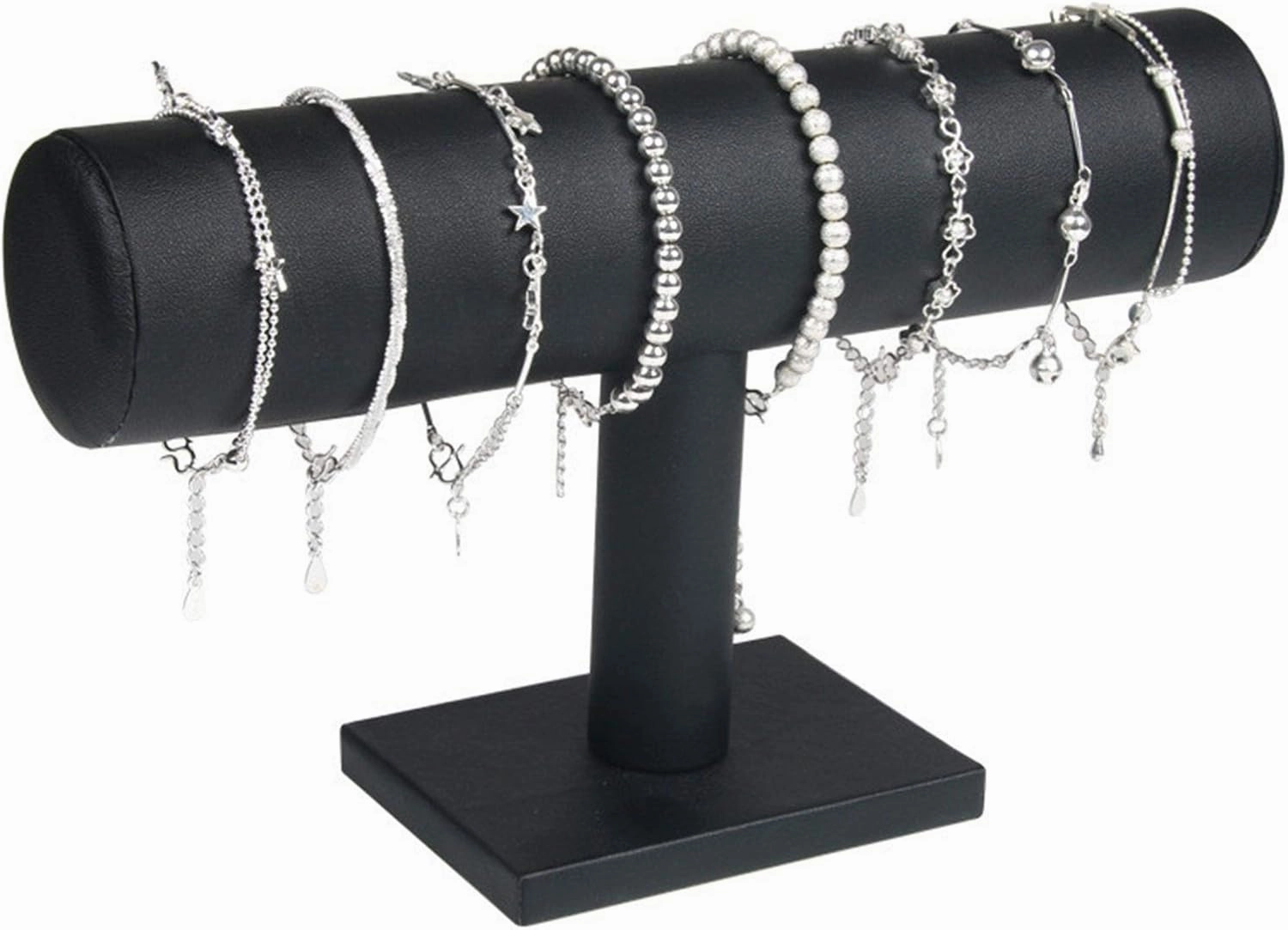 Vintage Leather Velvet Bracelet Chain Watch Bar Rack Jewelry Organizer Hard Display Stand Holder (3layers Velvet Red)