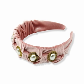 Vintage rhinestone headband for women, velvet hair twist wide headband, fashion cute hair hoop headbands for girls. Hand-sewed vintage rhinestone headband. Assorted colors (Creamy Pink)