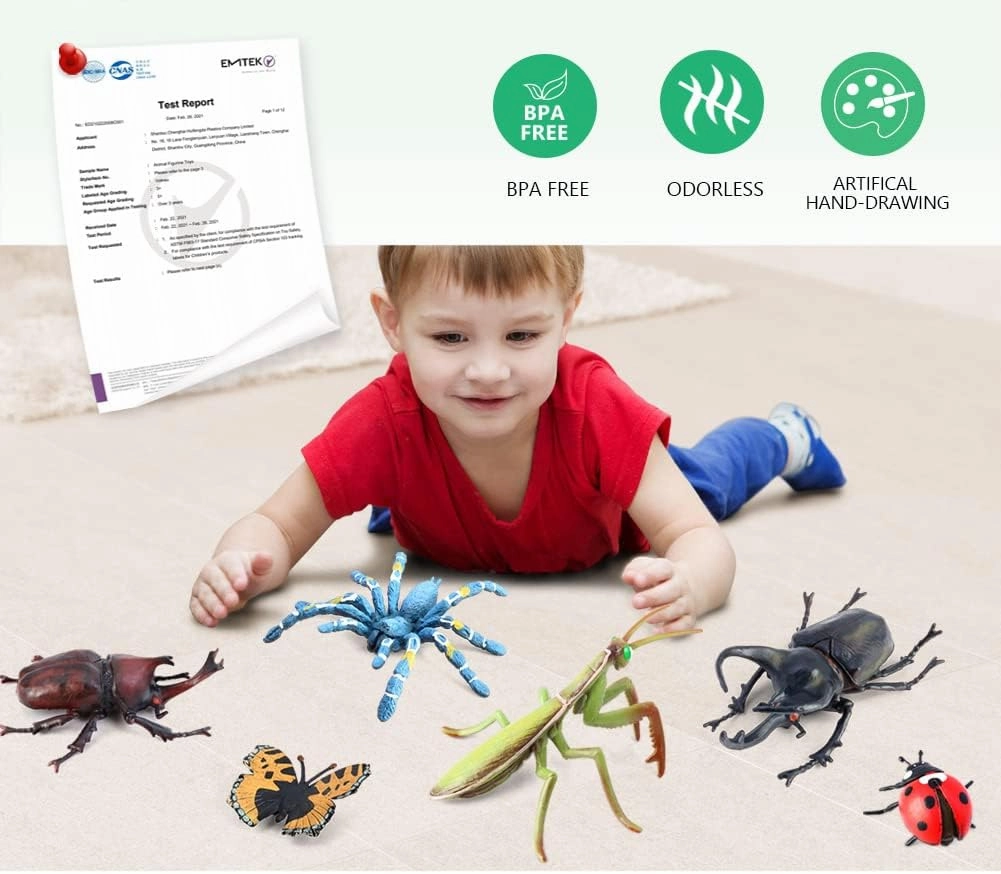 Volnau Bug Toys Figurines 12PCS Insect Animal Figures for Kids Toddlers Decorations Educational Bee Beetle Mantis Spider Ladybug Butterfly Plastic Model