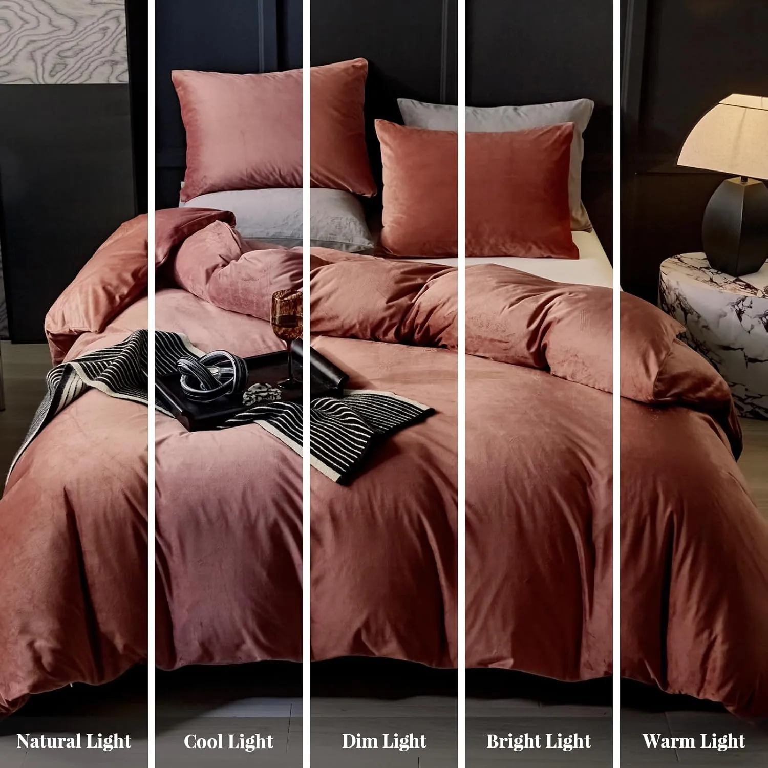 WARMDERN Blush Pink Velvet Duvet Cover Queen Size Flannel Duvet Cover Bedding Sets, 3pcs Ultra Soft Luxury Textured Modern Crystal Velvet Duvet Covers with Zipper Closure(Blush Pink, Queen)