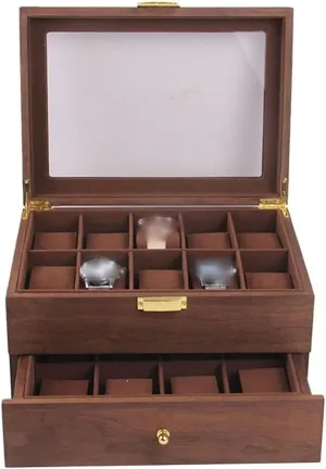 Watch Box Layer Vintage Wood 20 Slots Watch Storage Box Organizer Clear Lid Lockable Jewellery Display Case Watch Storage (Coffee Color 29 * 21.5 * 15Cm)