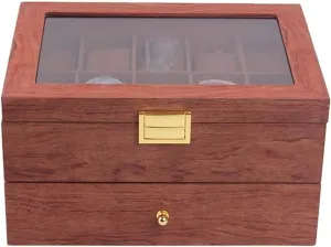 Watch Box Layer Vintage Wood 20 Slots Watch Storage Box Organizer Clear Lid Lockable Jewellery Display Case Watch Storage (Red Brown 29 * 21.5 * 15Cm)